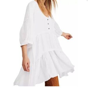 Free People White Skye Tunic Tee Top Dress We the Free Sz L Boho Flowy